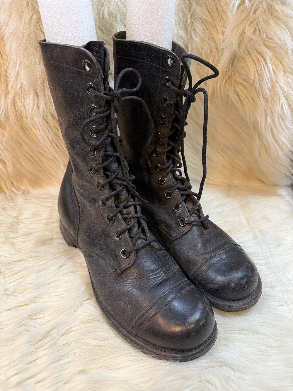 Vintage Men's Black Lace-Up Leather Combat Military Boots -Size 9/9.5